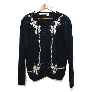 Vintage Dana Scott Lambswool Angora Cardigan Sweater Women's Size M Sequined